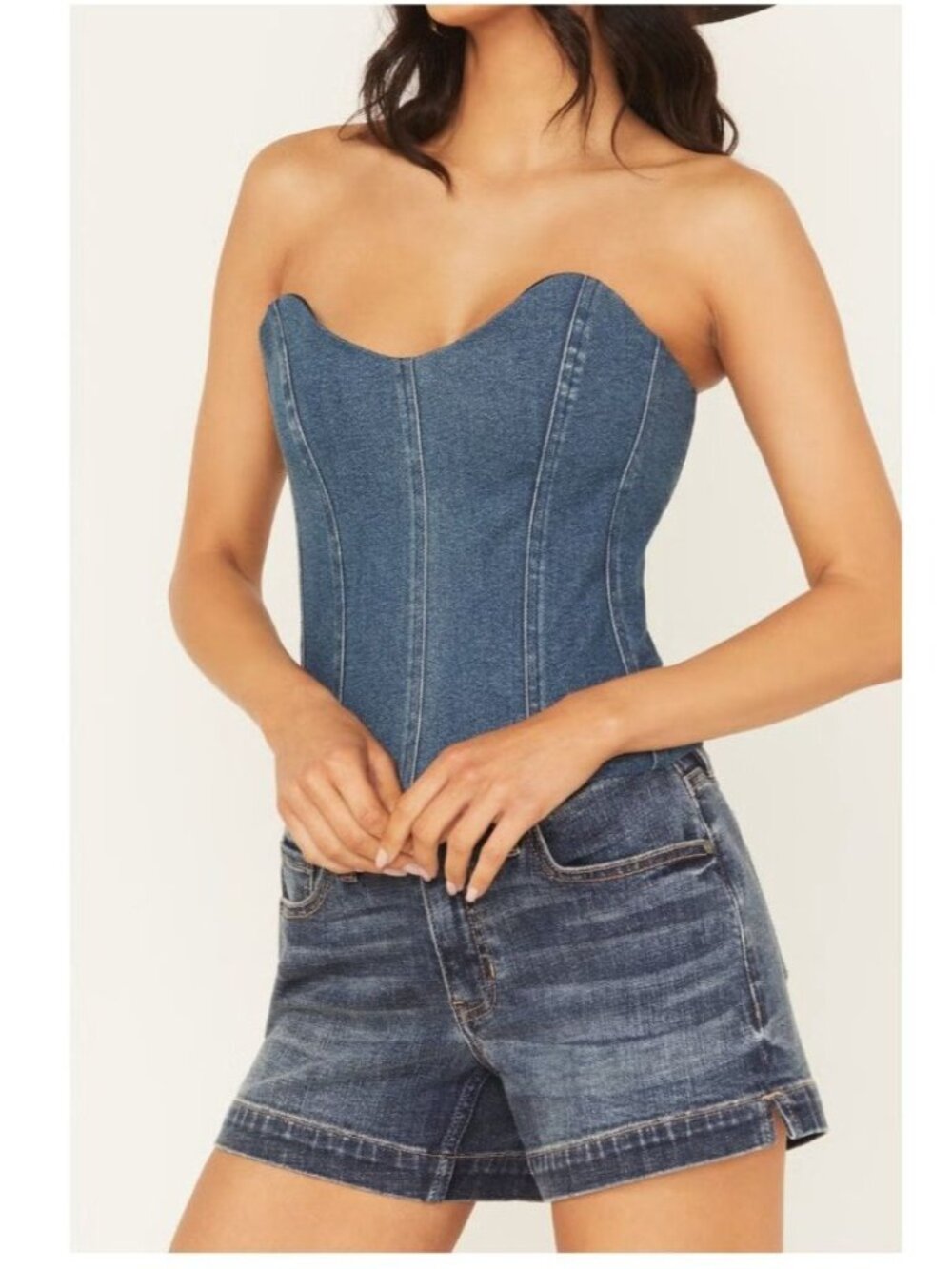 Show Me Your Mumu Womens Baton Rouge Strapless Denim Top Dark Wash Size M